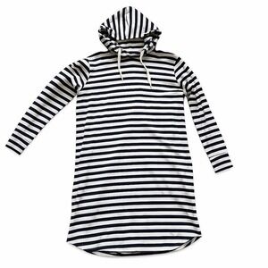 Kaffe Striped Hoodie Dress Navy & White Cotton Stretch Coastal Large